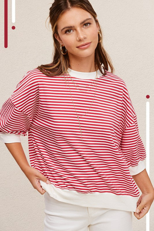 Red Zone Stripe Short Sleeve Top