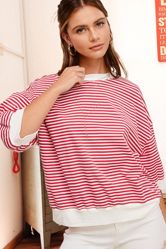 Red Zone Stripe Short Sleeve Top