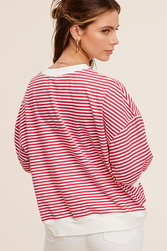 Red Zone Stripe Short Sleeve Top