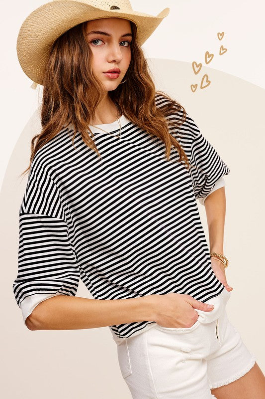 Red Zone Stripe Short Sleeve Top