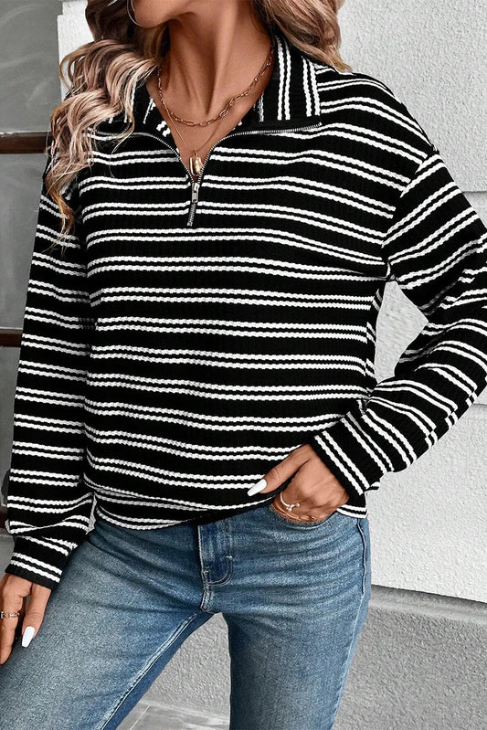 Striped Half Zip Long Sleeve Pullover