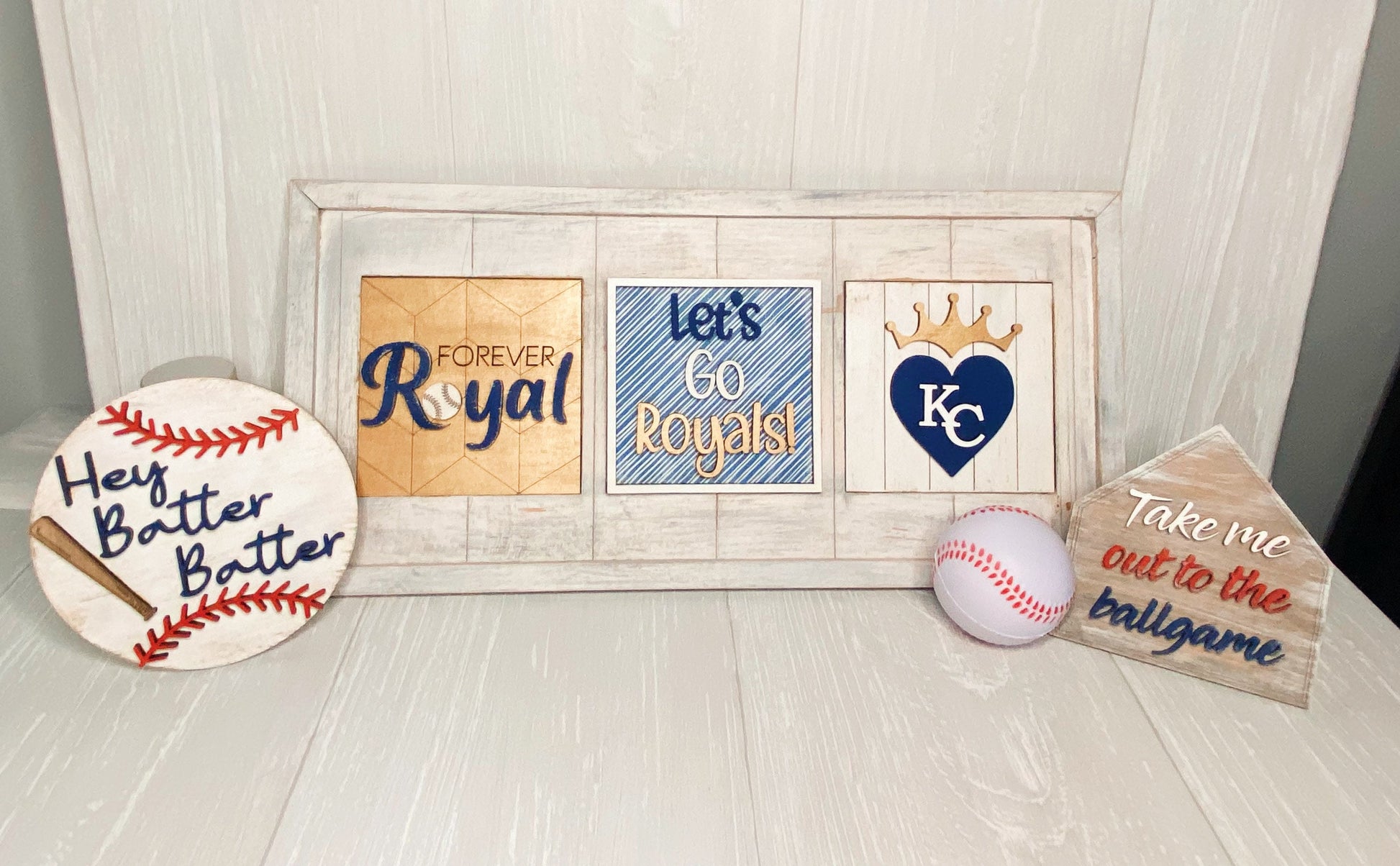 Kansas City Royals Baseball Tiered Tray Leaning Ladder Decore | KC Royals Farmhouse Wood Sign |