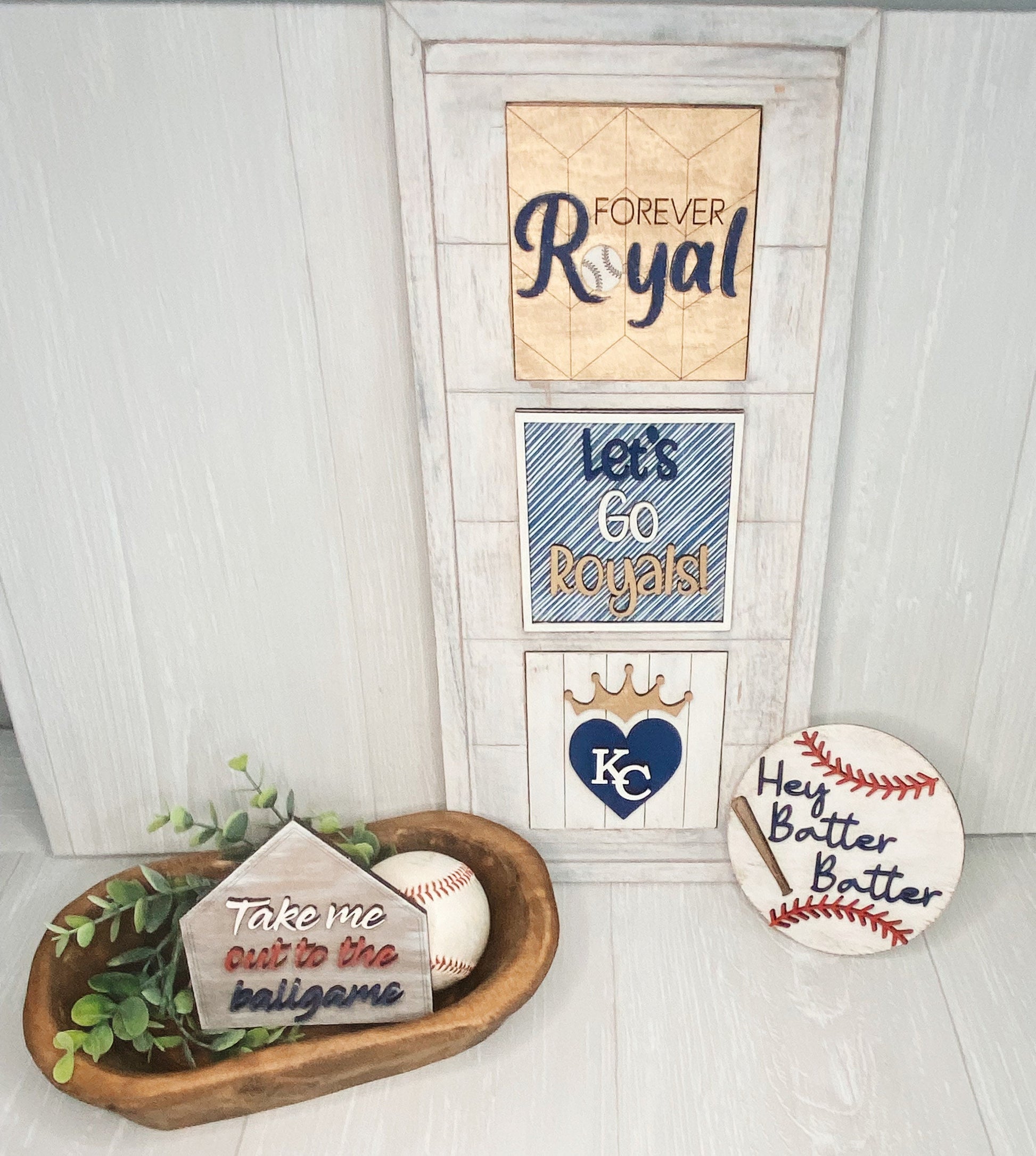 Kansas City Royals Baseball Tiered Tray Leaning Ladder Decore | KC Royals Farmhouse Wood Sign |