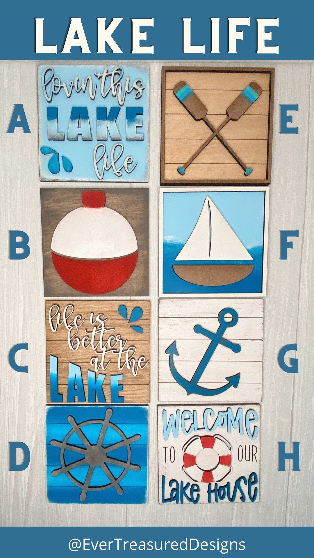 Lake Life Leaning Ladder Interchangeable Tile House Boat Tiered Tray Sign Farmhouse Summer Cabin Seasonal Decor Insert Mini 3D Wood Sign