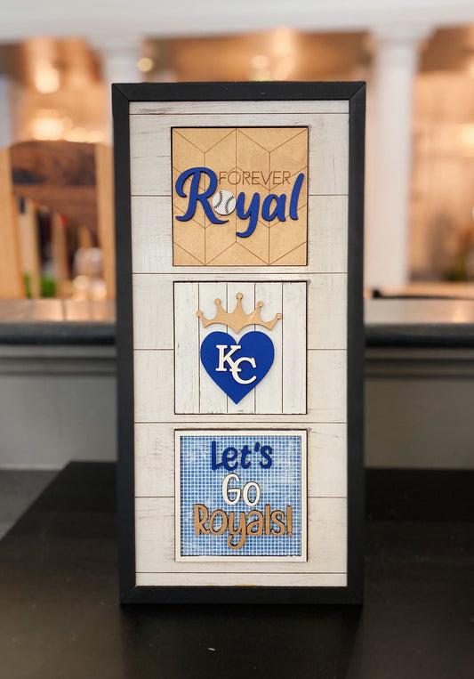 Kansas City Royals Baseball Tiered Tray Leaning Ladder Decore | KC Royals Farmhouse Wood Sign |