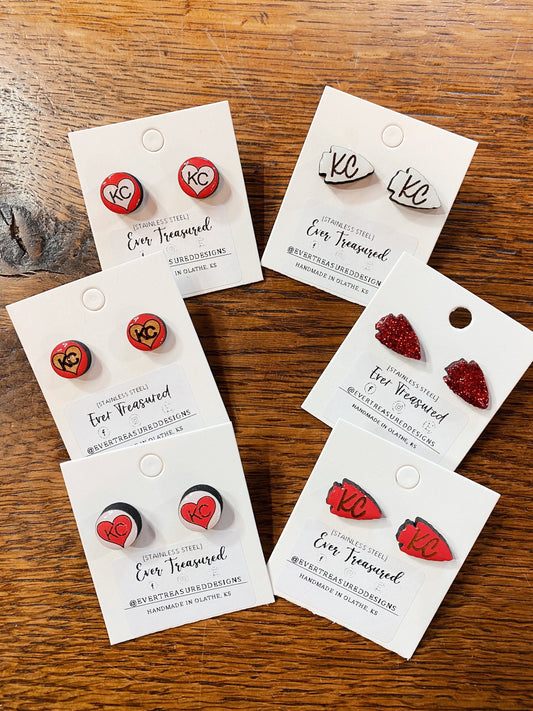 Heart KC Chiefs Arrowhead Earrings Love Kansas City Studs