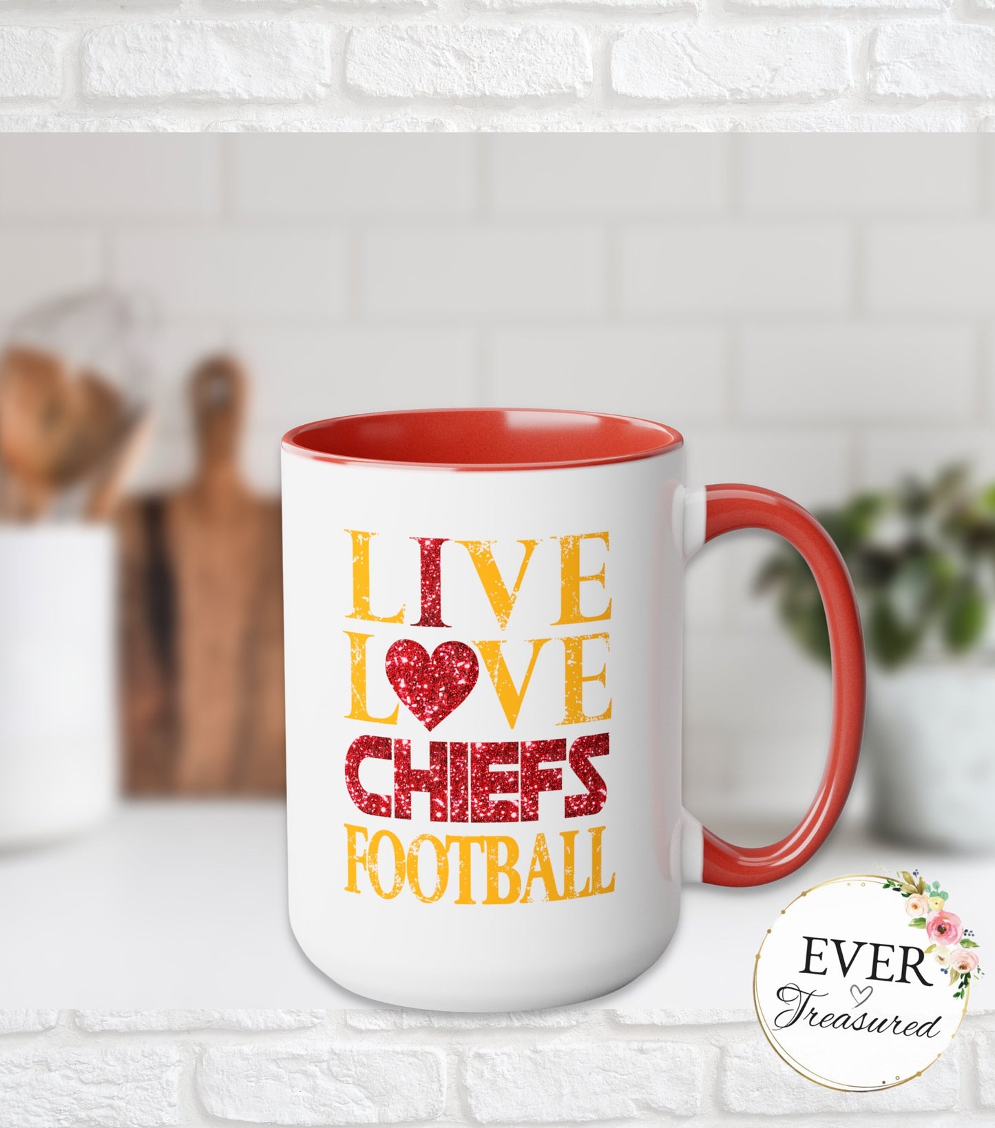 Live Love KC Chiefs Football Coffee Mug Kansas City Football Fan Gift Idea