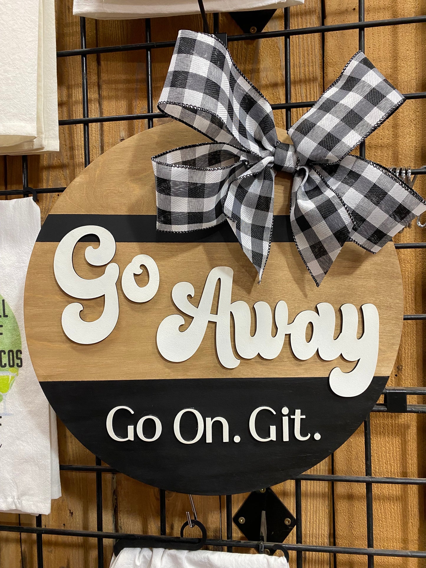 Go Away Go on Git Sassy Door Hanger | Funny Front Door sign | Silly Office Sign | Hanging Front Door Sign | Round Porch Sign