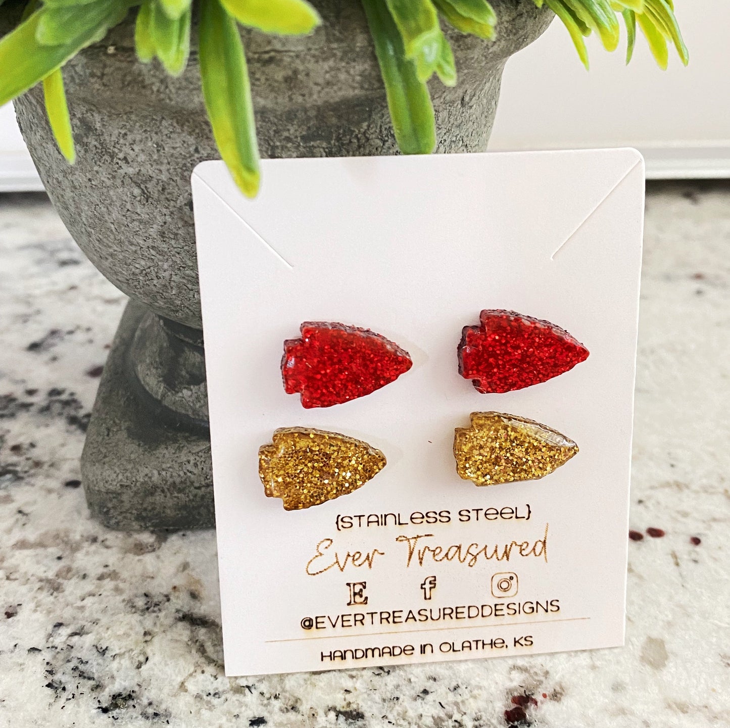 Heart KC Chiefs Arrowhead Earrings Love Kansas City Studs