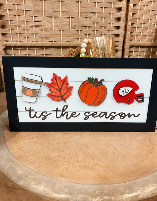 Tis the Season Fall Football Coffee Pumpkin Interchangeable Sign | KC Chiefs Room Decor | NFL Fan Coffee Lover gift