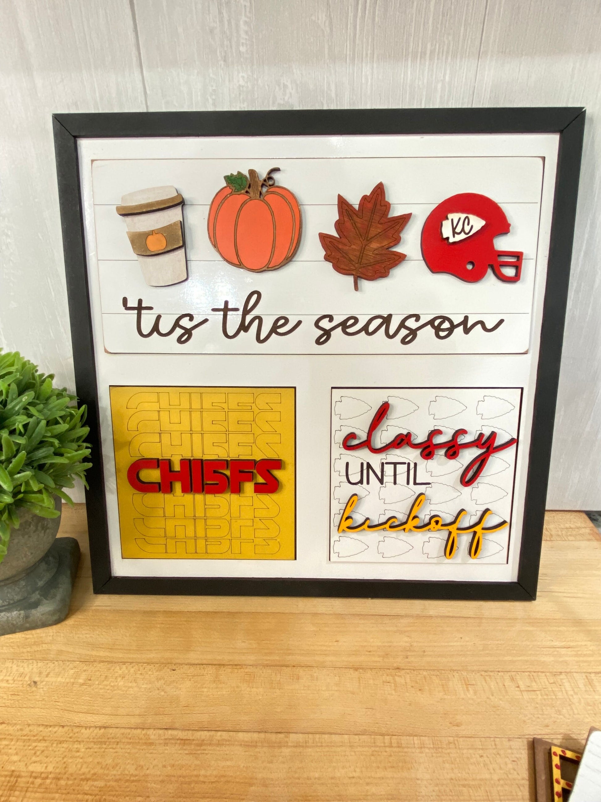 Tis the Season Fall Football Coffee Pumpkin Interchangeable Sign | KC Chiefs Room Decor | NFL Fan Coffee Lover gift