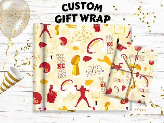 KC Chiefs Arrowhead Gift Wrapping Paper Red Kingdom Football Christmas Birthday Sports Gift Wrap Kelce Mahomes Fan Gift