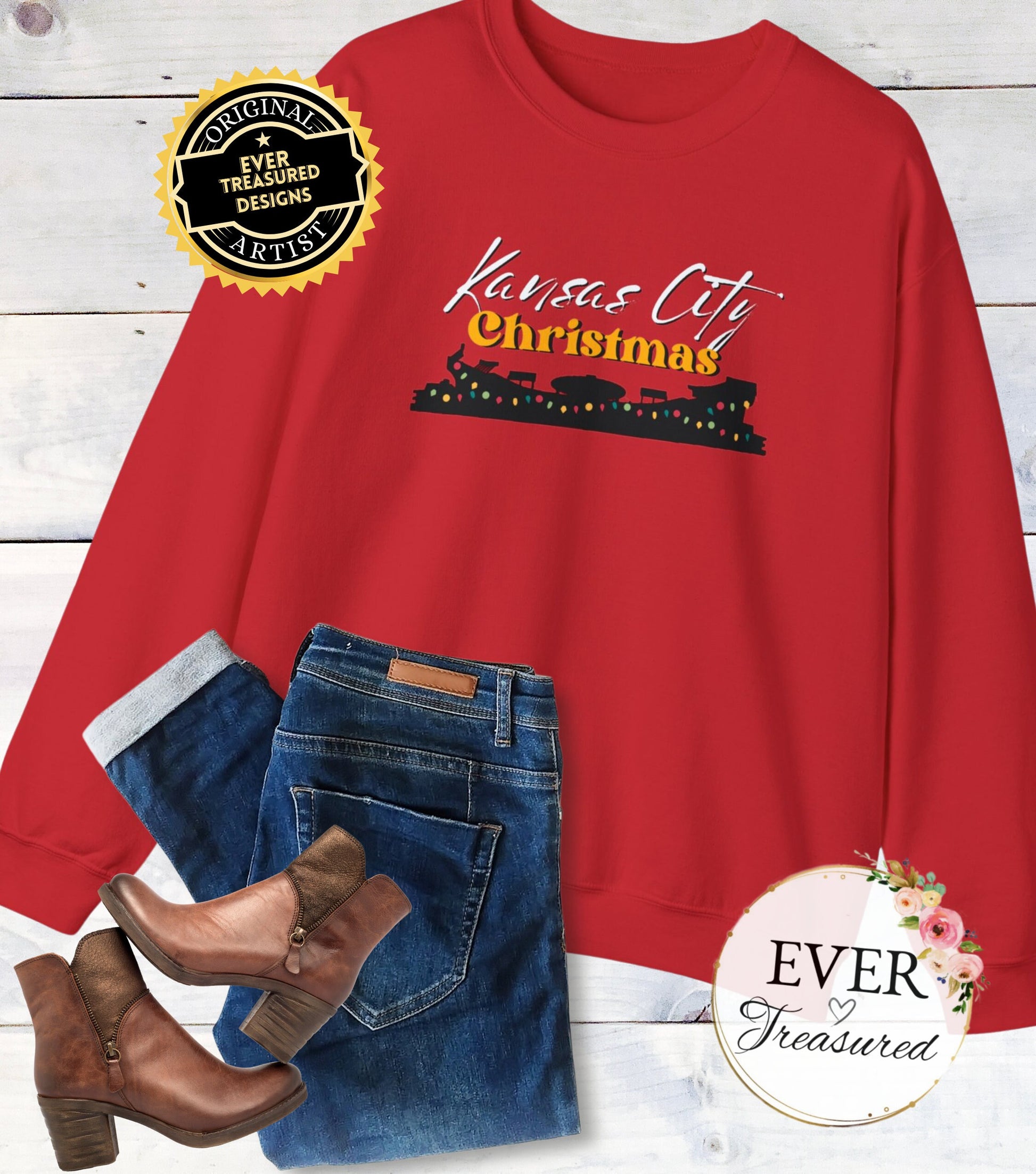 Kansas City Chiefs Christmas Lights Arrowhead Unisex Crewneck Sweatshirt | KC Holiday Lights Shirt