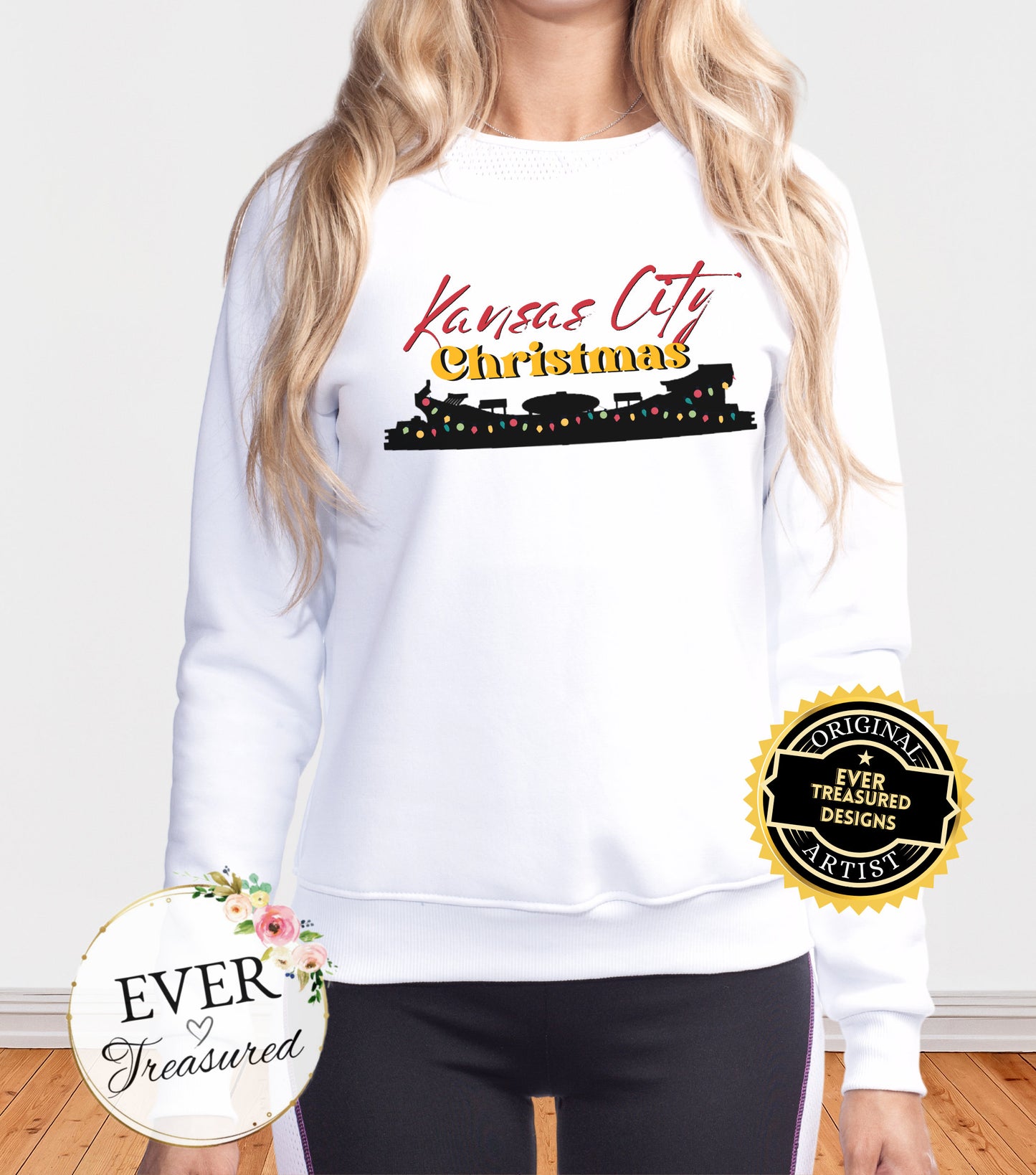 Kansas City Chiefs Christmas Lights Arrowhead Unisex Crewneck Sweatshirt | KC Holiday Lights Shirt