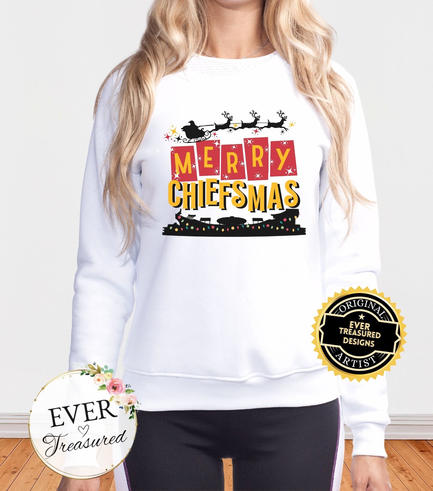 Kansas City Chiefs Merry Chiefsmas Unisex Crewneck Sweatshirt | Arrowhead KC Christmas Eve Santa Shirt