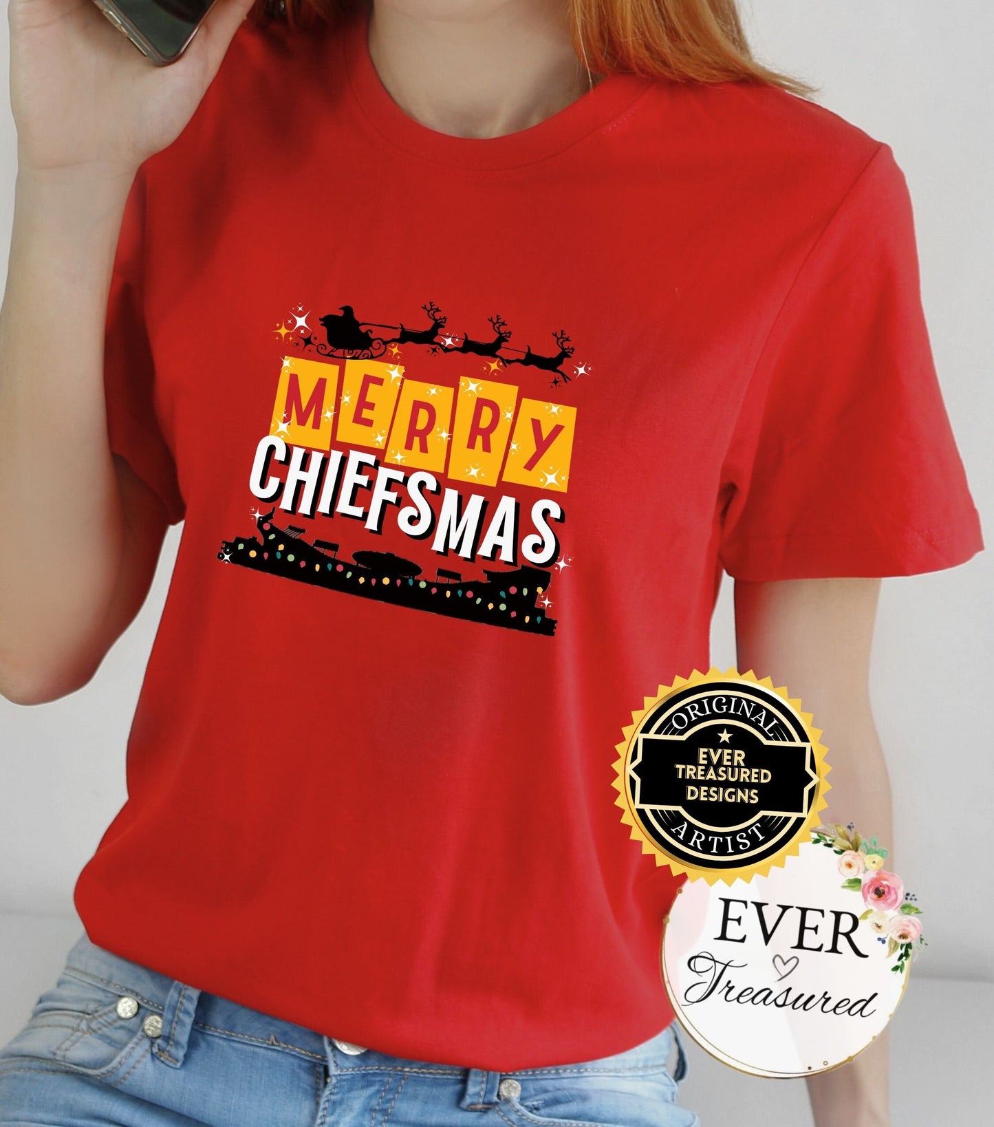 Kansas City Chiefs Merry Chiefsmas Tshirt Unisex | Arrowhead KC Christmas Eve Santa Shirt