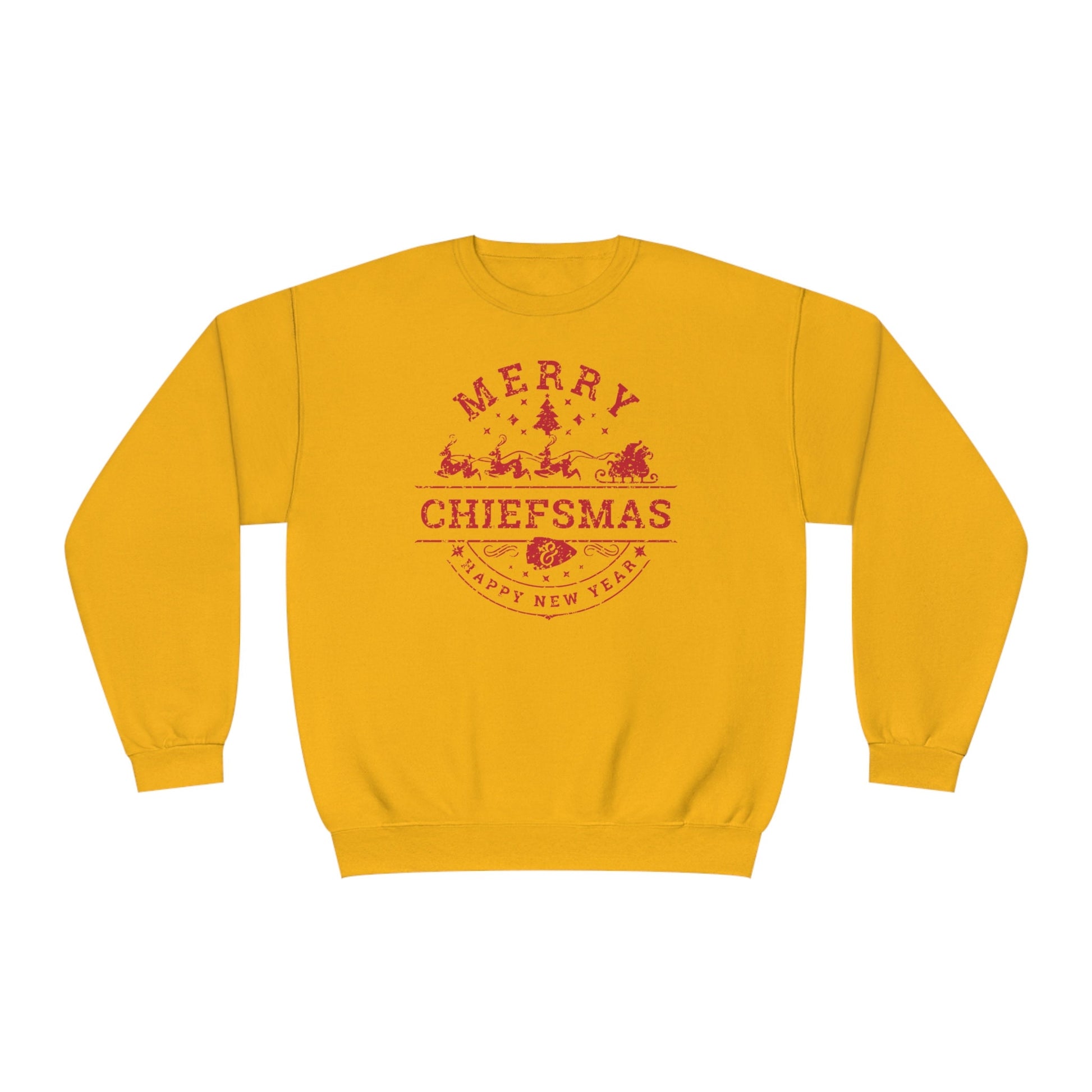 Merry Chiefsmas & Happy New Year Kansas City Chiefs Christmas Arrowhead Unisex Crewneck Sweatshirt | KC Christmas Eve Santa Holiday Shirt