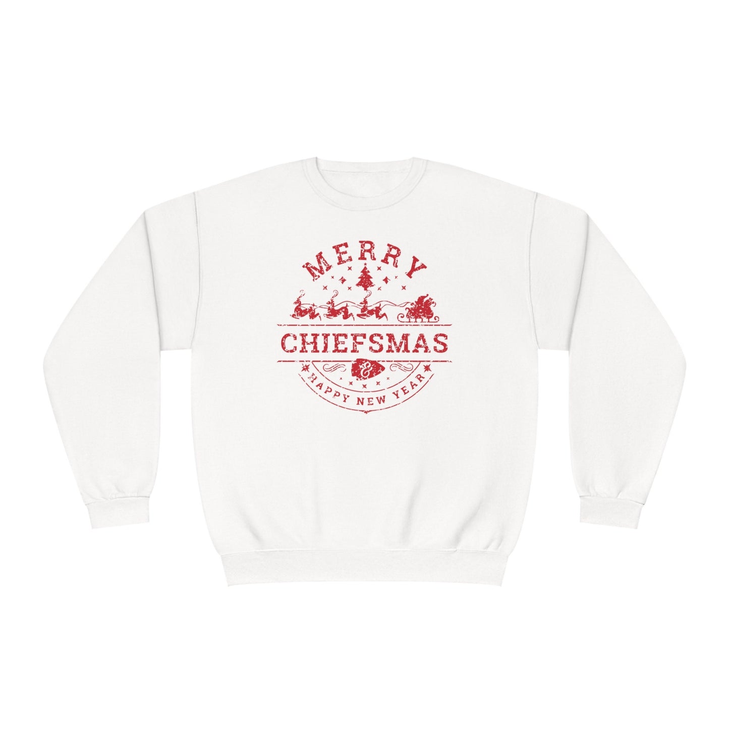 Merry Chiefsmas & Happy New Year Kansas City Chiefs Christmas Arrowhead Unisex Crewneck Sweatshirt | KC Christmas Eve Santa Holiday Shirt