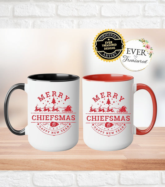 Merry Chiefsmas & Happy New Year Kansas City Chiefs Christmas Arrowhead Coffee Mug Large 15oz