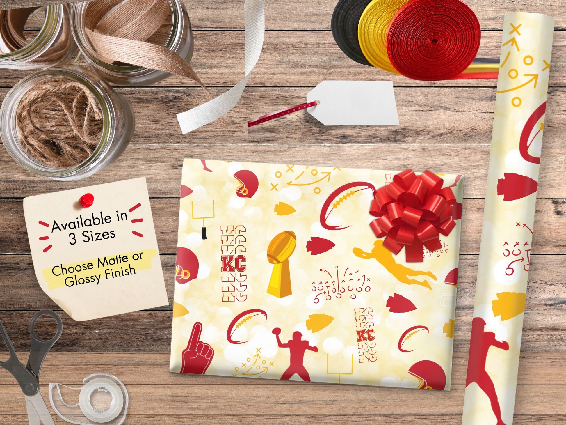 KC Chiefs Arrowhead Gift Wrapping Paper Red Kingdom Football Christmas Birthday Sports Gift Wrap Kelce Mahomes Fan Gift