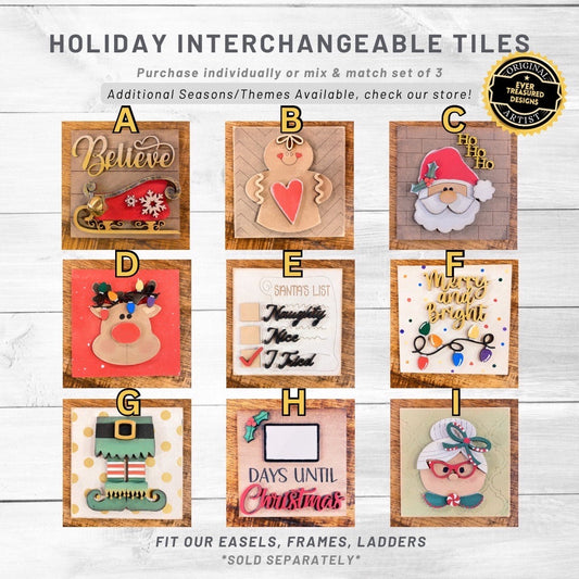 Christmas Holiday Wood Tiles Interchangeable