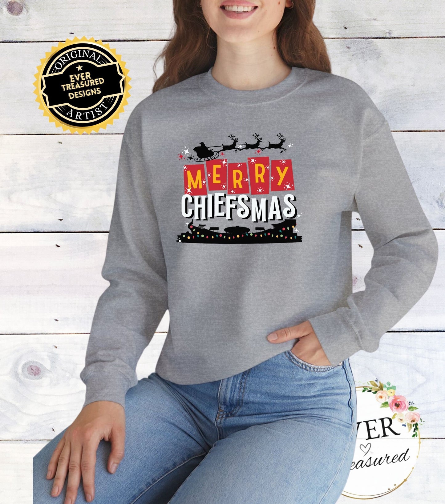 Kansas City Chiefs Merry Chiefsmas Unisex Crewneck Sweatshirt | Arrowhead KC Christmas Eve Santa Shirt