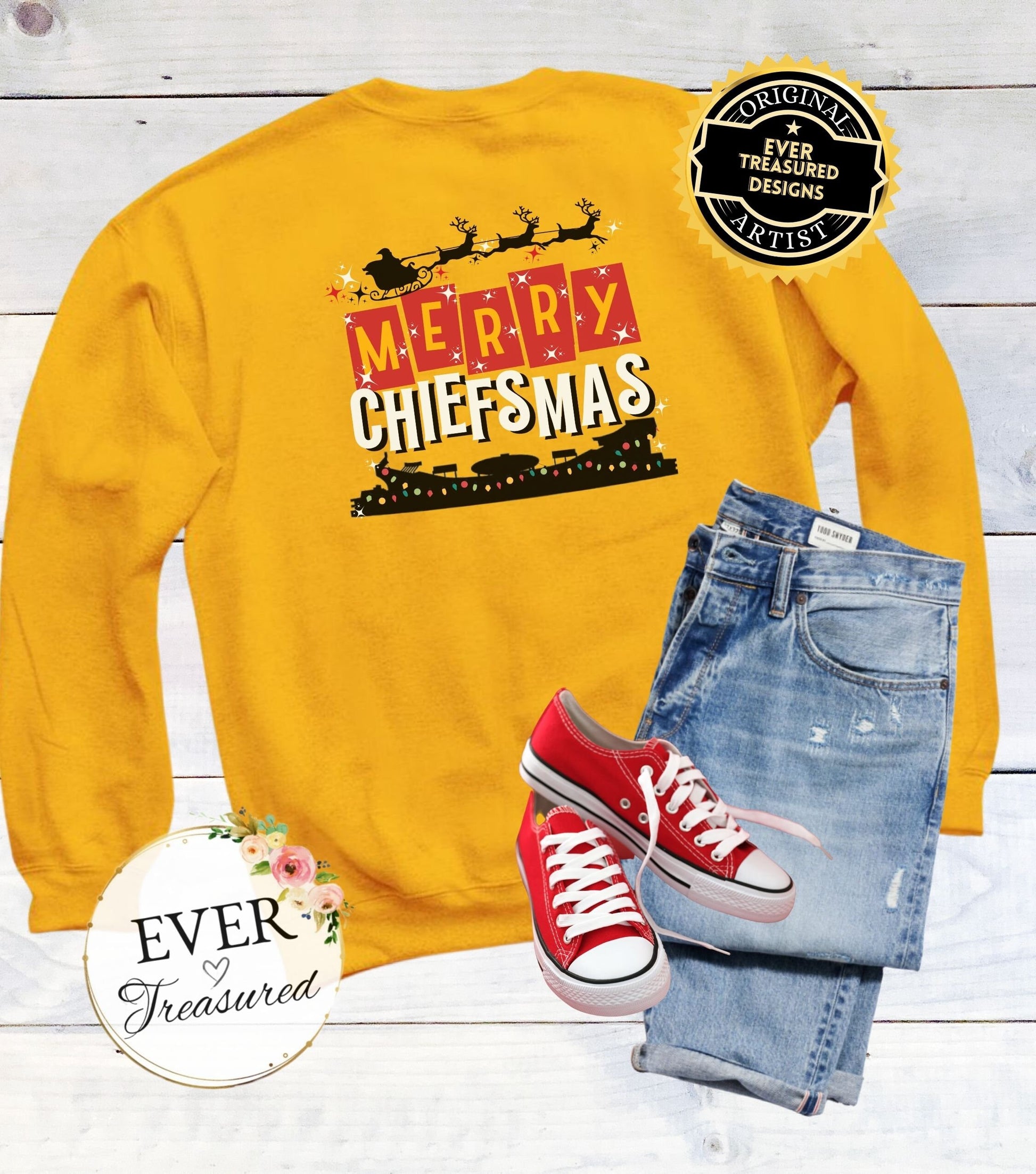 Kansas City Chiefs Merry Chiefsmas Unisex Crewneck Sweatshirt | Arrowhead KC Christmas Eve Santa Shirt