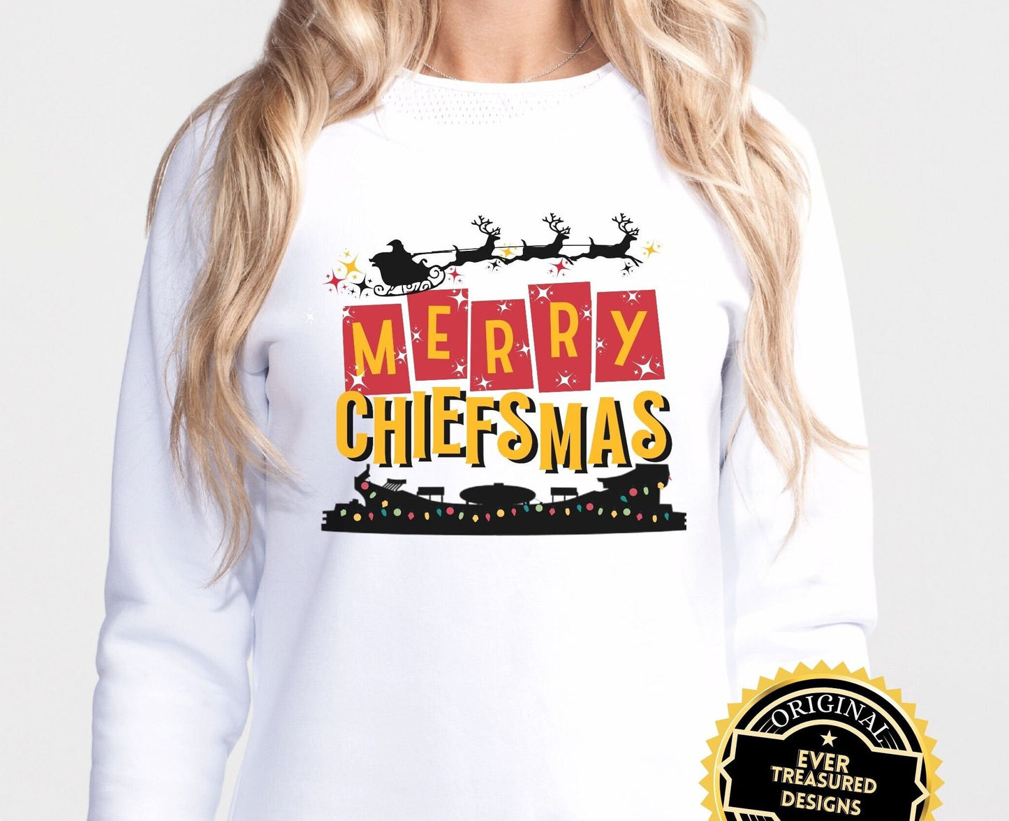 Kansas City Chiefs Merry Chiefsmas Unisex Crewneck Sweatshirt | Arrowhead KC Christmas Eve Santa Shirt