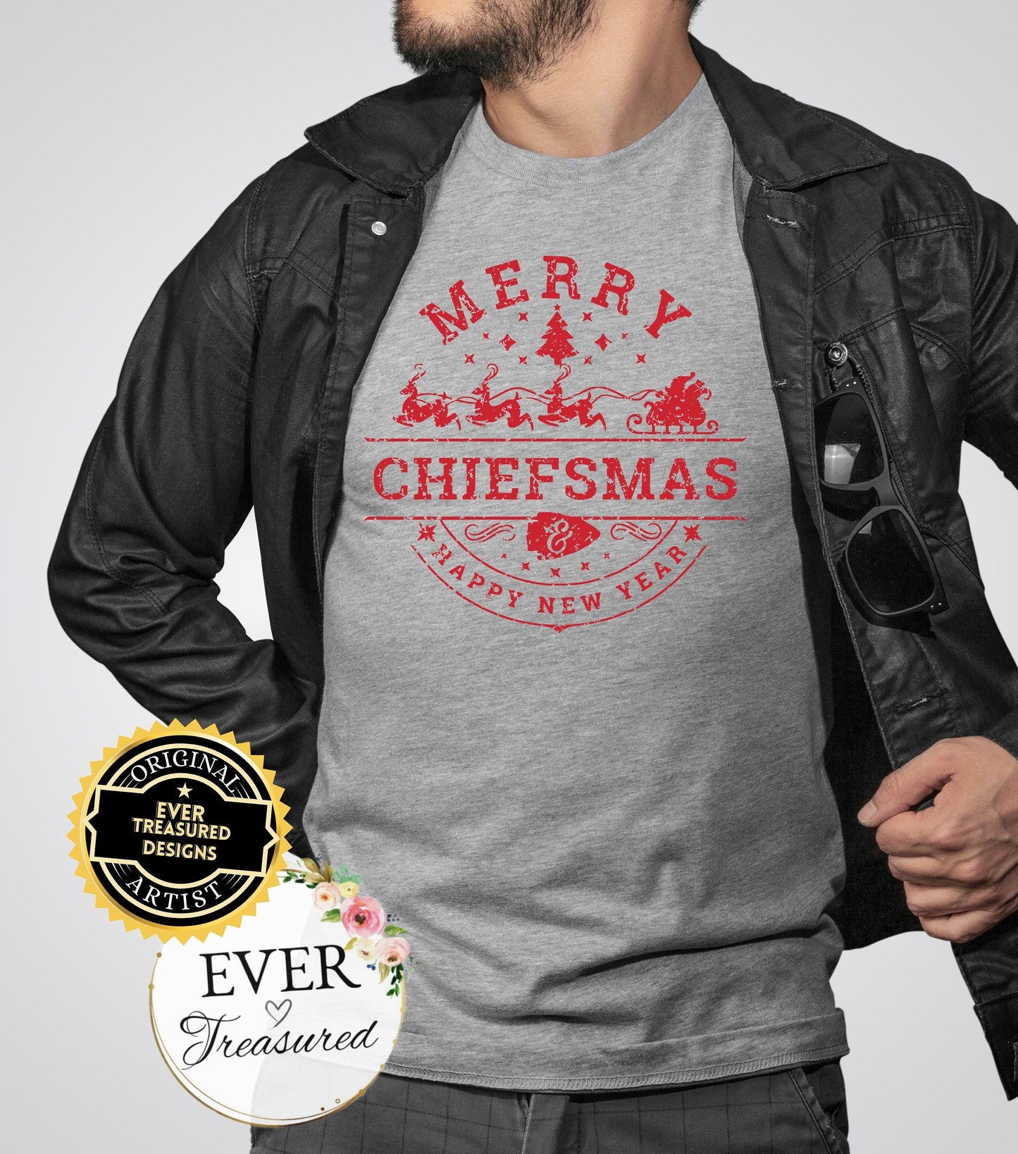 Merry Chiefsmas & Happy New Year Kansas City Chiefs Christmas Arrowhead Tshirt Unisex | KC Football Christmas Eve Santa Holiday Shirt