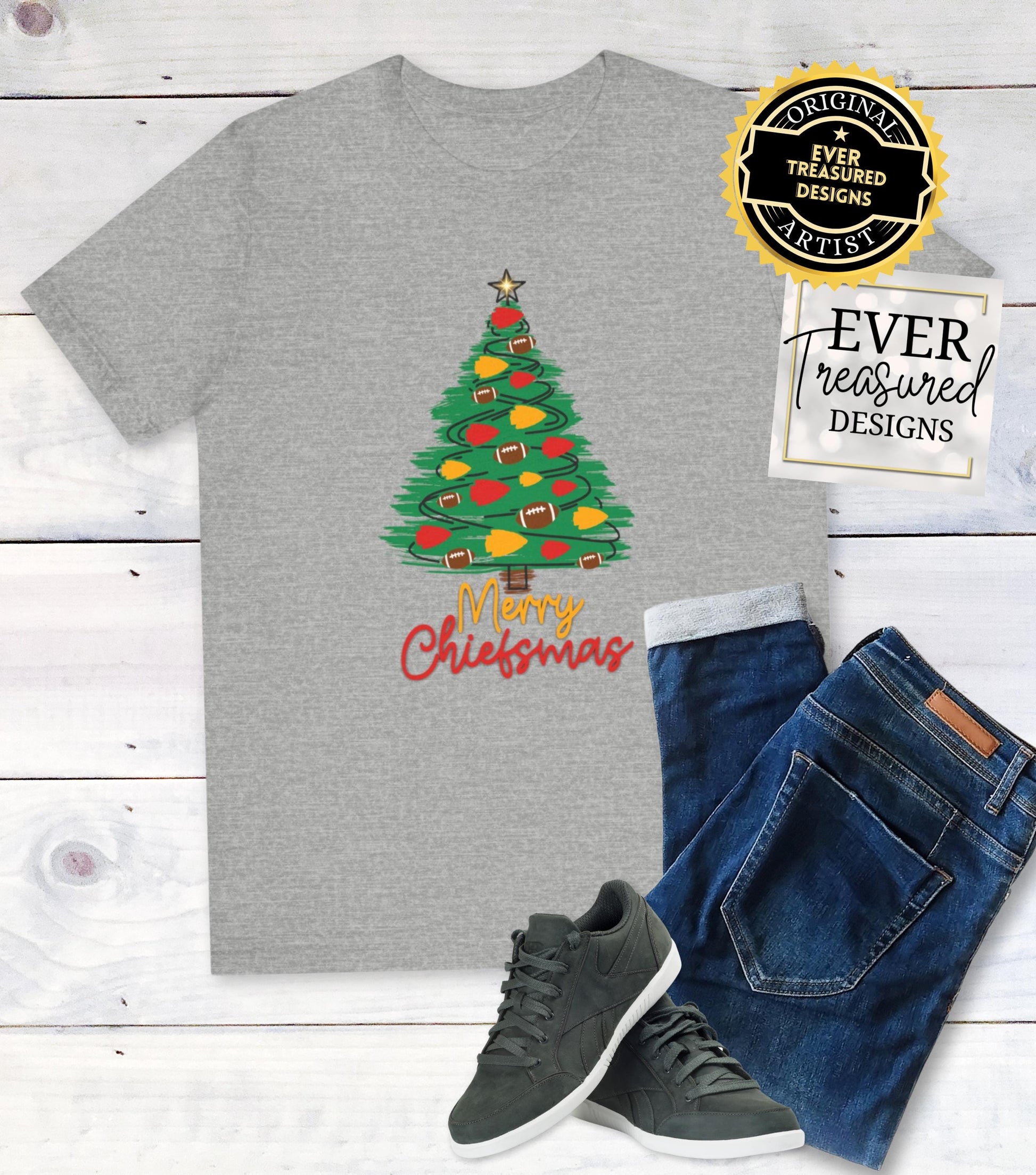 Kansas City Chiefs Christmas Tree Tee, Chiefsmas Santa Tshirt, Family Holiday Shirt for KC Footall Fans