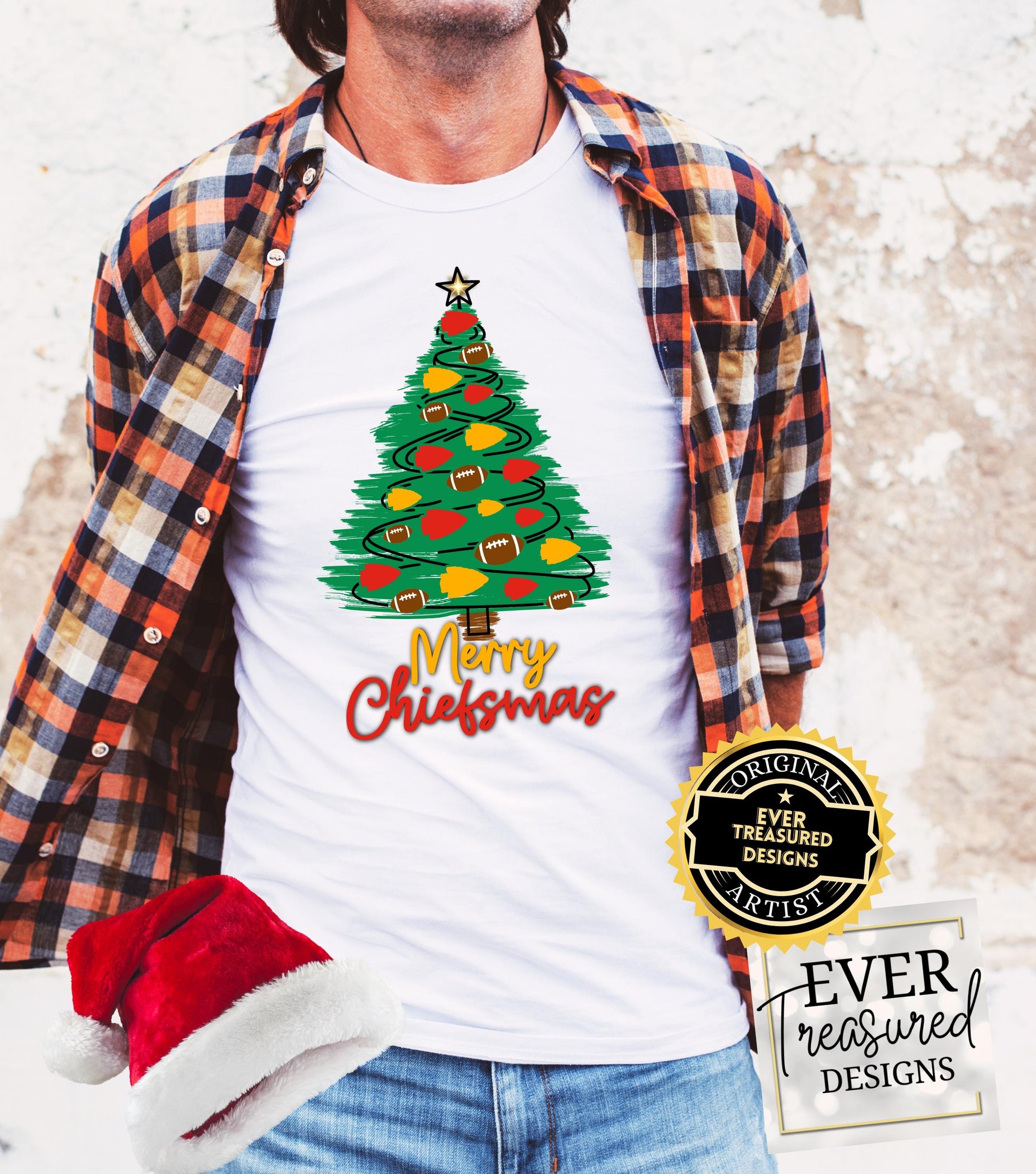 Kansas City Chiefs Christmas Tree Tee, Chiefsmas Santa Tshirt, Family Holiday Shirt for KC Footall Fans