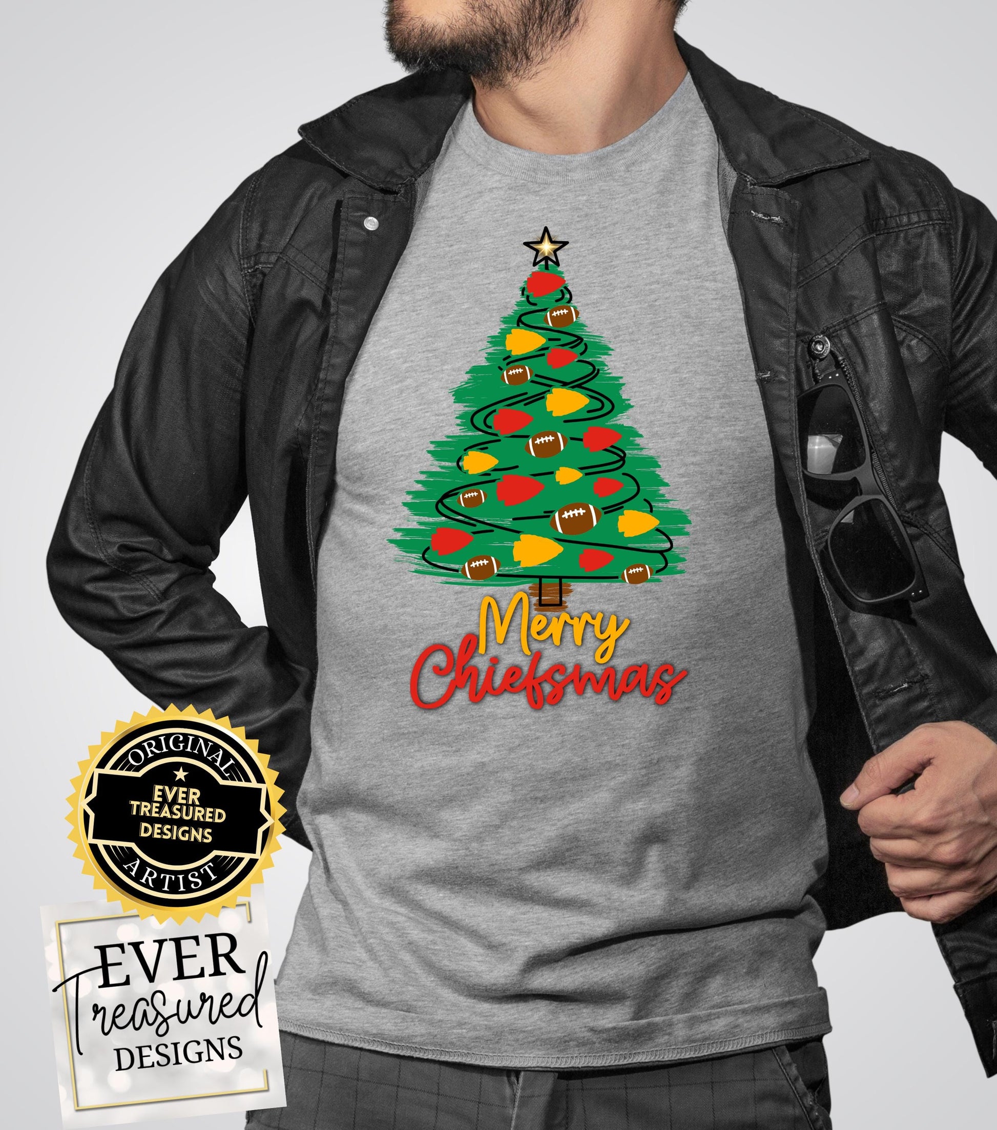 Kansas City Chiefs Christmas Tree Tee, Chiefsmas Santa Tshirt, Family Holiday Shirt for KC Footall Fans