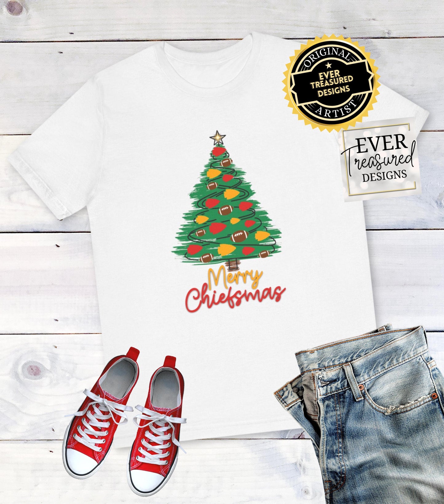 Kansas City Chiefs Christmas Tree Tee, Chiefsmas Santa Tshirt, Family Holiday Shirt for KC Footall Fans