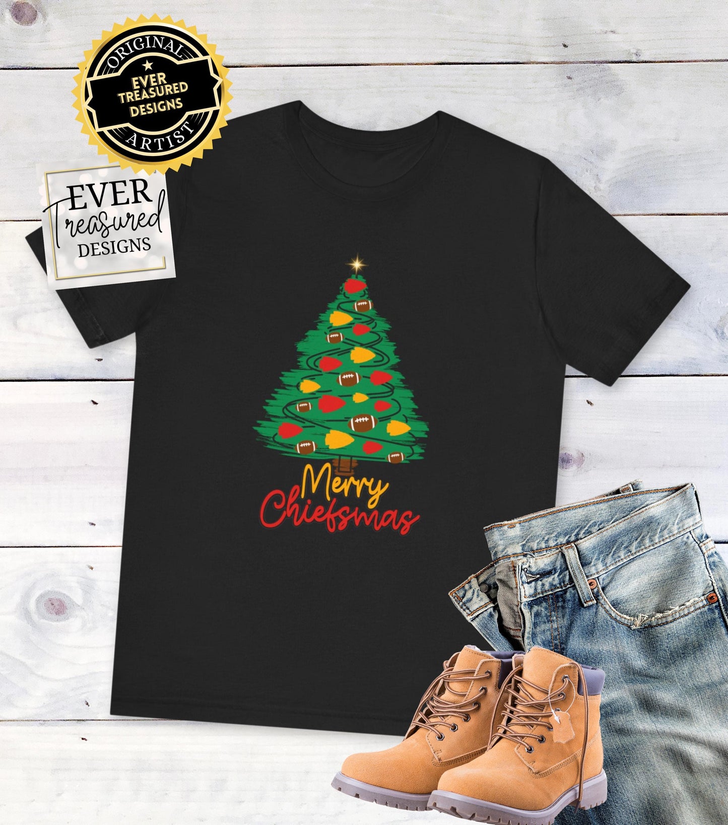 Kansas City Chiefs Christmas Tree Tee, Chiefsmas Santa Tshirt, Family Holiday Shirt for KC Footall Fans